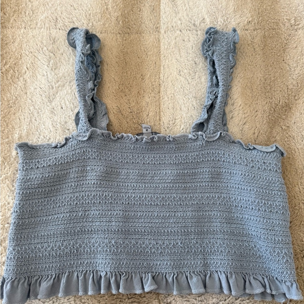 Kendall & Kylie Ruffled Blue Tank Top